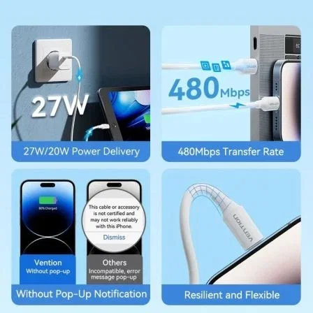 Vention Cable USB 2.0 Tipo-C a Lightning Macho 27W 480Mbps 1m Blanco Carga y Sincronización Vention Cable USB 2.0 Tipo-C a Lightning Macho 27W 480Mbps 1m Blanco Carga y Sincronización